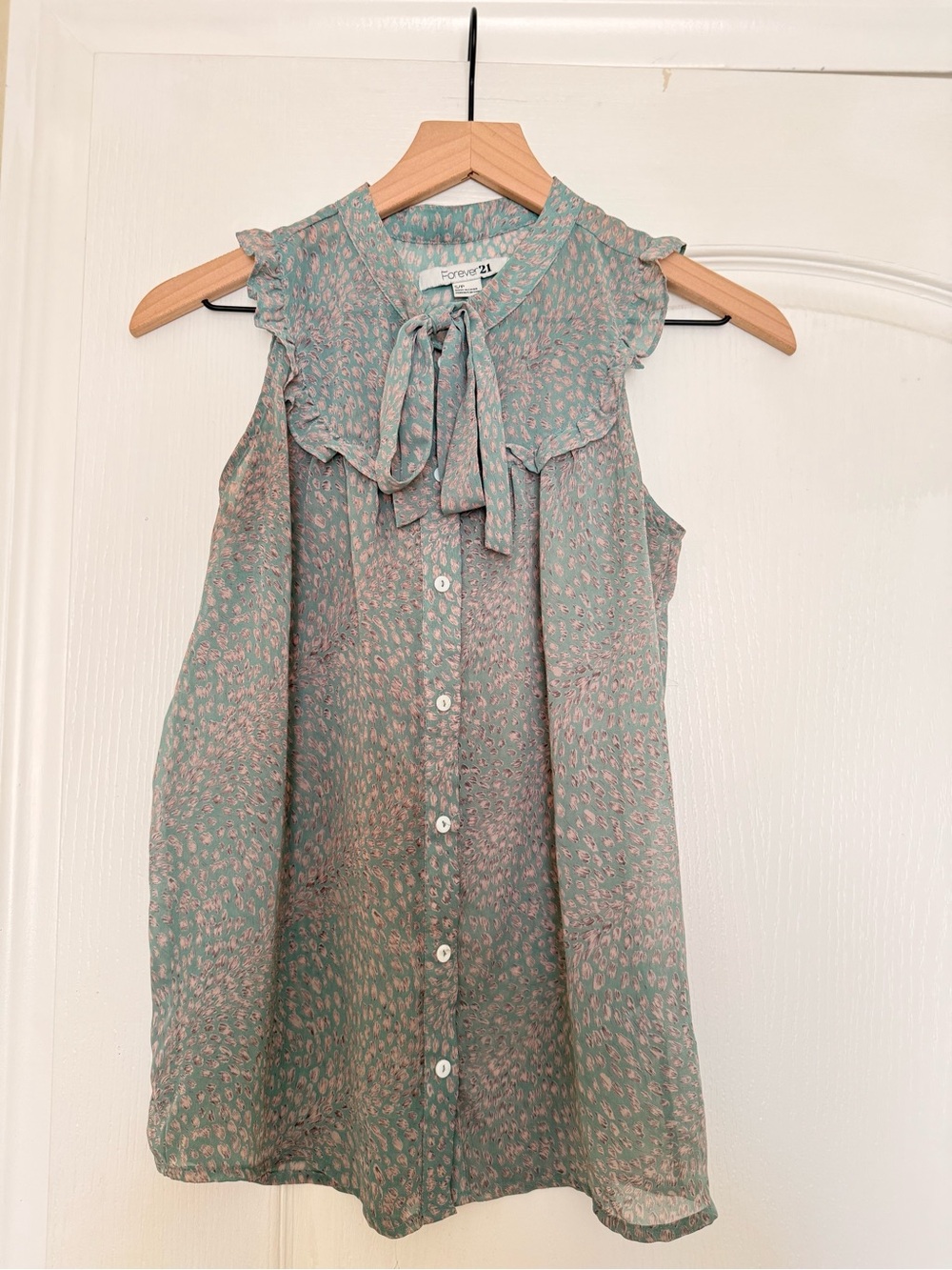 Forever 21 Mint Green and Light Gray Bow Tie Blouse